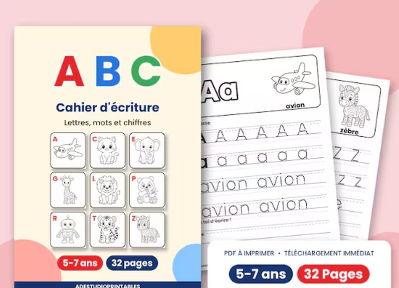 Cahier d’écriture ABC, lettres, mots et chiffres, 5 à 7 ans