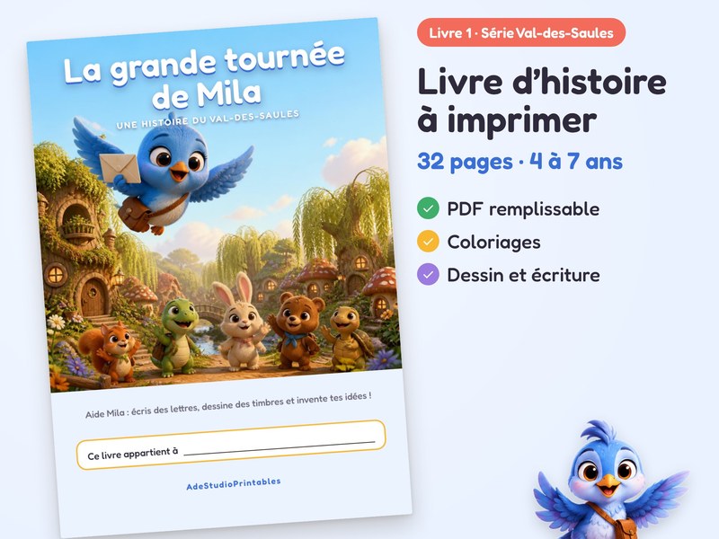 La grande tournée de Mila, livre d’histoire à imprimer, 4 à 7 ans