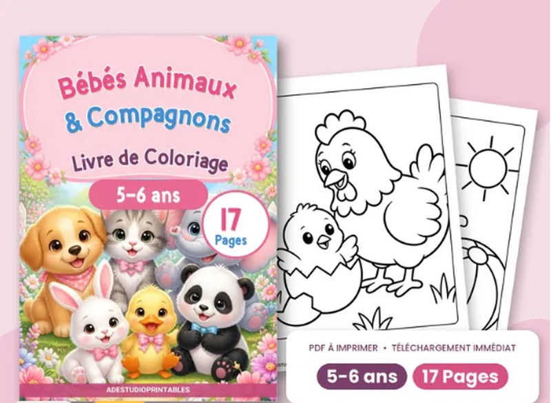 Bébés animaux et compagnons, livre de coloriage 5 à 6 ans
