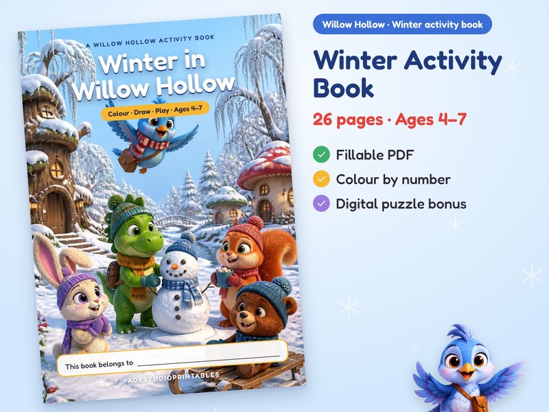 Winter in Willow Hollow, winter activity book for ages 4 to 7
